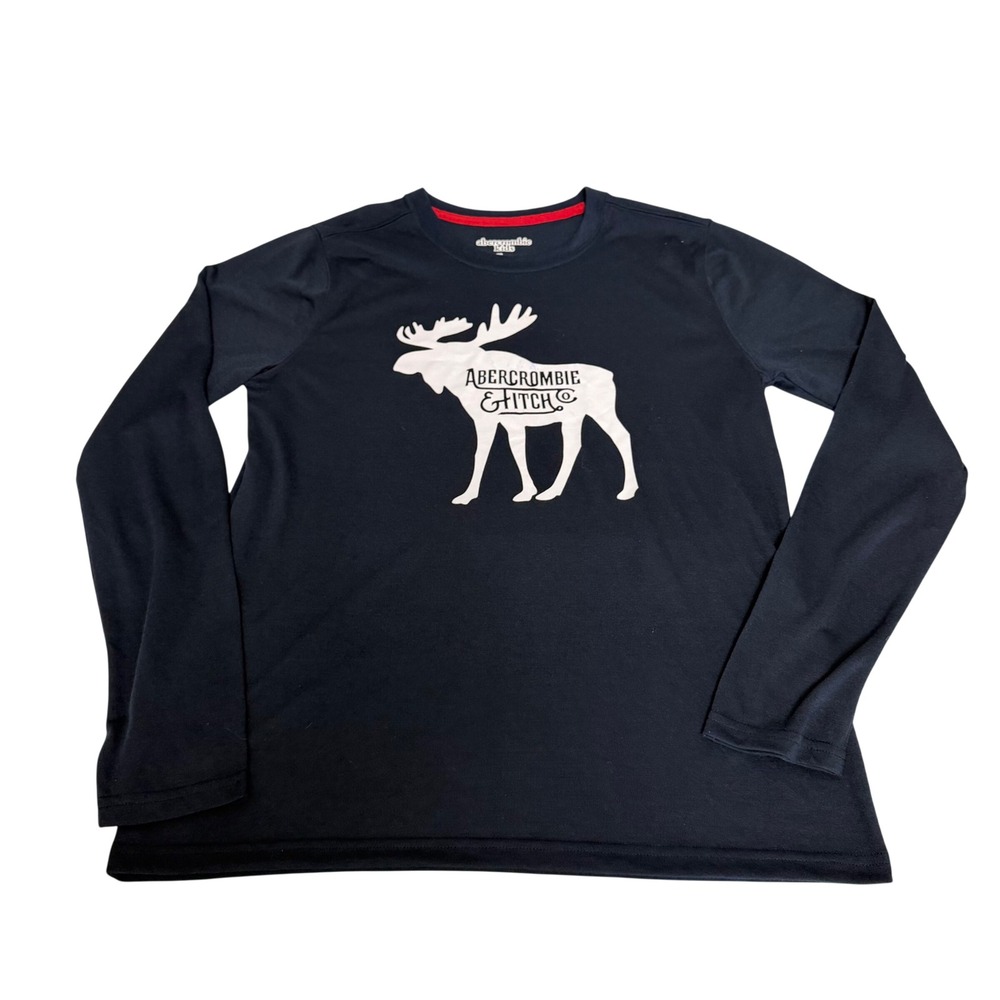 Abercrombie Kids Boys Navy Blue Moose Graphic Long Sleeve Sleep Shirt Size 15/16